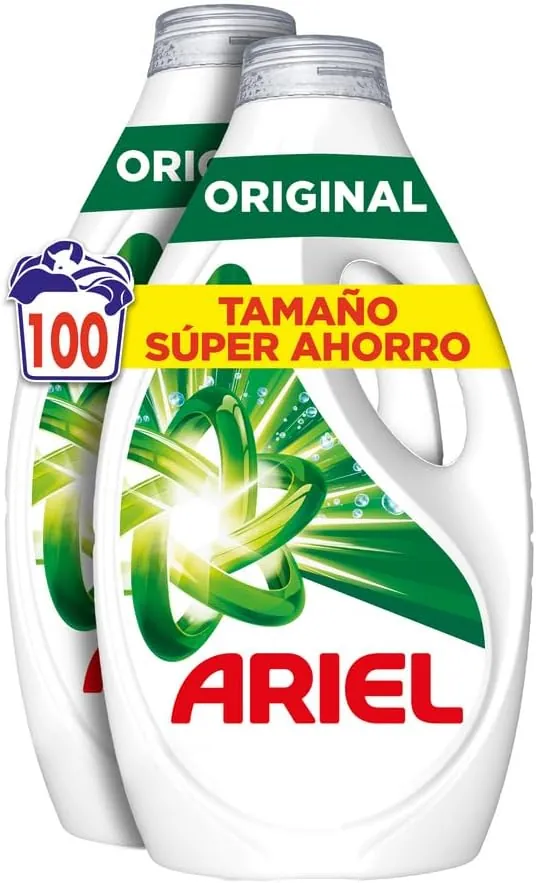 Ariel Detergente Lavadora Liquido 100 Lavados, Original, Jabon Limpieza Mejorada en Ciclos Mas Frios con la Exclusiva Tecnologia de limpieza en Frio
