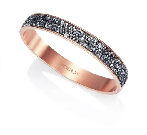 Viceroy Pulsera Brazalete para Mujer de Acero Inoxidable con Acabado en Tono Rosado - Diseño Ovalado con Efecto Diamantado - Joya Elegante para Regalo