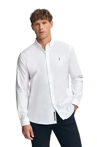 Polo Club Camisa Oxford Blanca de Hombre con Logo Bordado 100% algodón