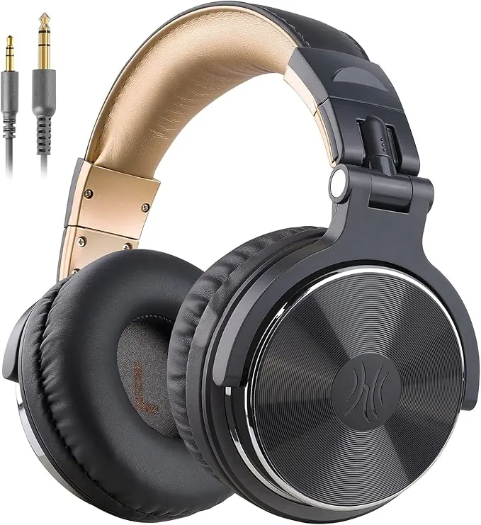 OneOdio Pro10 Auriculares DJ con Cable, Estéreo de Mezcla y Monitor de Estudio, 50mm Controladores, 3.5 y 6.35mm Conector de Audio para PC AMP Grabación de Teléfono Piano Guitarra, Gris y Negro