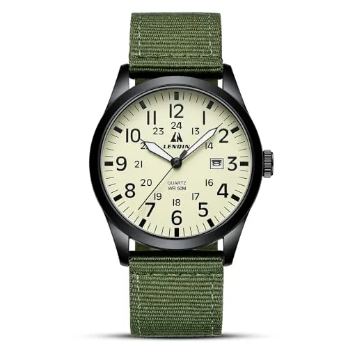 LN LENQIN Reloj Hombre Relojes Militar Campo Reloje Analógicos De Cuarzo para Hombres Relojes De Pulsera Impermeables con Fecha Correa De Nailon Reloj Deportivo Táctico Militar