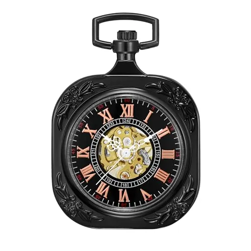 ShoppeWatch Reloj de Bolsillo Hombre con Cadena | Reloj de Bolsillo Antiguo Cuerda Manual con Movimiento Mecánico Clásico | Steampunk Pocket Watch PW70