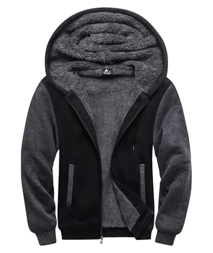 SwissWell Sudadera con Capucha Hombre Forro Polar Chaqueta de Invierno Cálido Sudaderas Hombre con Cremallera Hoodie con Bolsillos Gris-Negro XXL