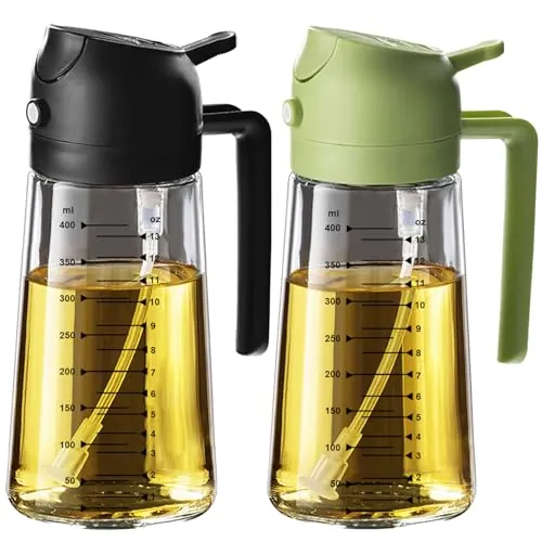 TrendPlain Pulverizador Aceite Spray 470ml - 2 en 1 Spray Aceite Cocina, Dispensadora para Freidora de Aire, Ensaladas, Vinagre y Accesorios Cocina (2 unidades, Negro y Verde)