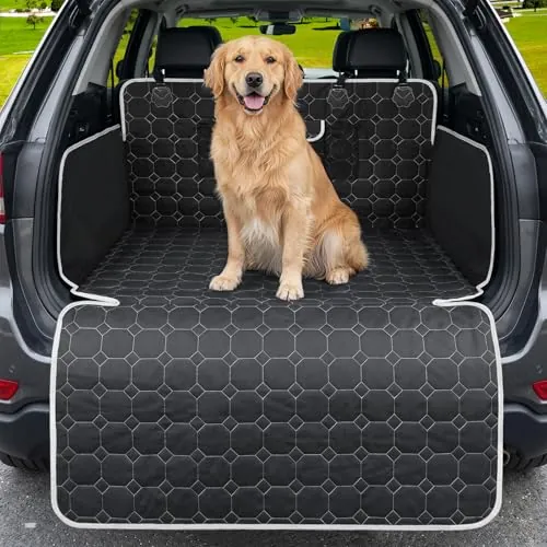 KYG Protector Maletero Coche Perros Impermeable, Forro SUV Antideslizante Acolchado con Laterales Plegables, Funda Resistente con Patrón Cuadros y Protección Parachoques, 147x105 cm