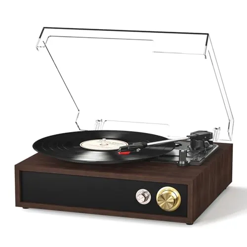 FYDEE Tocadiscos de Vinilo con USB para Grabación y Reproducción, Bluetooth Bidireccional, Altavoces Integrados y Compatibilidad 33/45/78 RPM, Auto Stop y Tapa Antipolvo - Ébano
