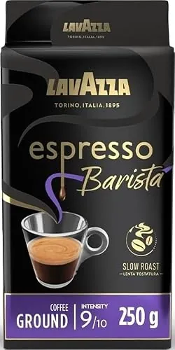 Lavazza, Espresso Barista Intenso, Café Molido Natural Tostado, Ideal para Cafetera Italiana, de Filtro y Francesa, con Notas Aromáticas de Cacao y Madera, Intensidad 9/10, Tueste Medio, 250 g