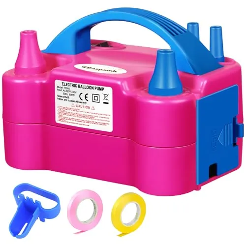 FLSEPAMB Inflador de Globos Electrico 600W ，Hinchador Balones Electrico con 2+2 Boquillas, Maquina Inflar Globos con 2 Modos de Inflado para Decoraciones de Cumpleaños, Fiestas y Bodas（Rojo）