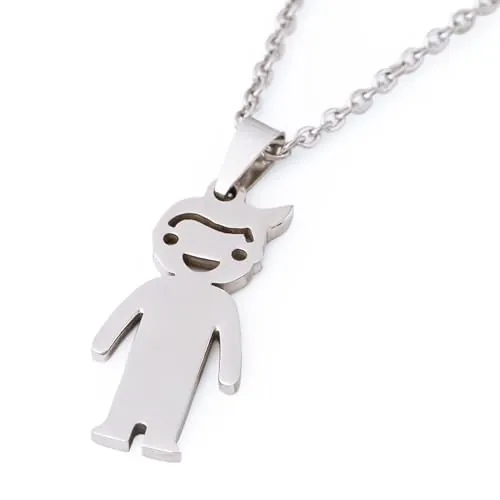 Wanapix | Colgante Personalizado de Acero Inoxidable con Figura de Niño | Personaliza por los 2 Lados con Textos Grabados | Colgante con Nombre