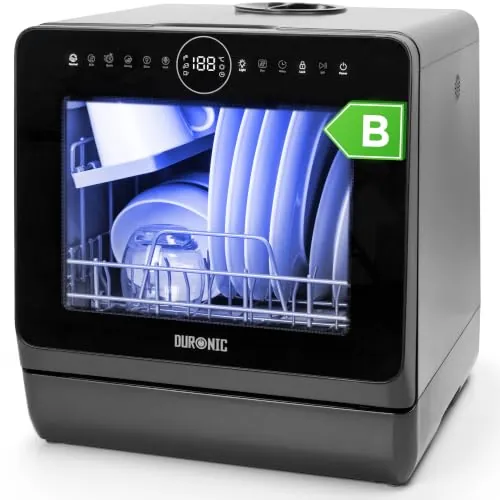 Duronic DW5 BK Mini Lavavajillas Portátil, 6 Programas, 950 W, 52,3 dB | Máquina de Lavar Loza, Compacto y Portátil, sin Instalación sobre Encimera, para Cocina Pequeña, Estudio y Caravana