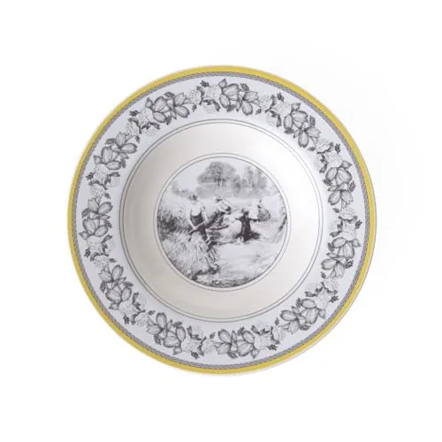 Villeroy & Boch Audun Ferme Plato hondo, 24 cm, Porcelana Premium, Blanco/Gris/Amarillo