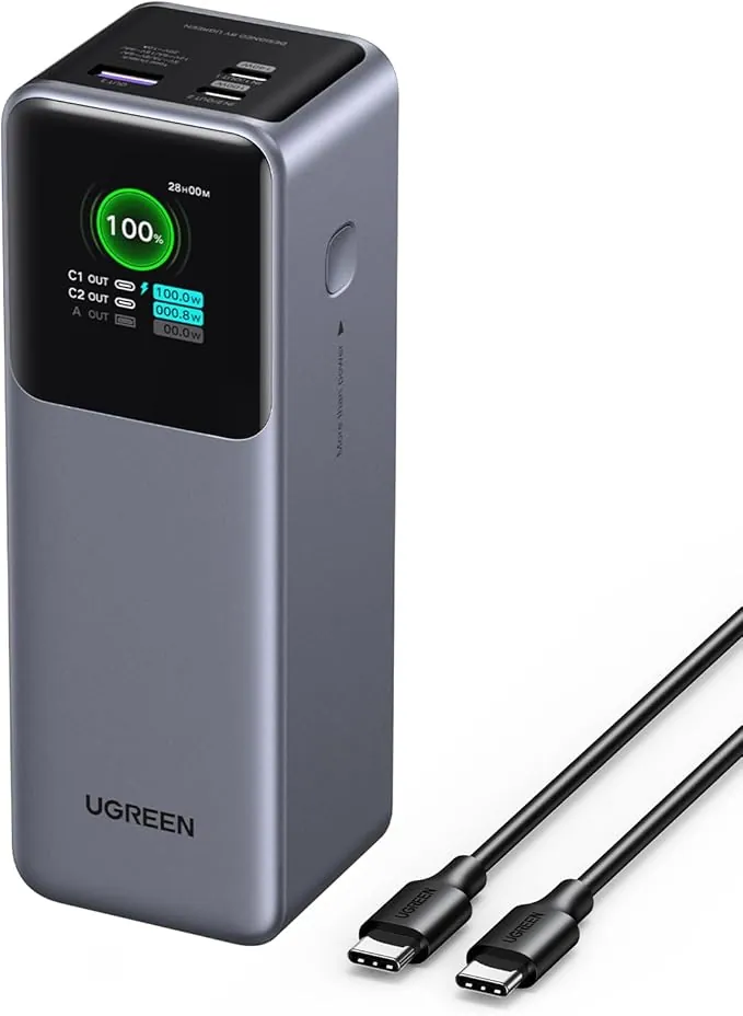 UGREEN Nexode Pro 200W Power Bank 25000mAh Batería Externa Carga Rápida USB C PD3.1 140W 3 Puertos Cargador Portátil PC Pantalla TFT Compatible con iPhone 17 16 15 14 Galaxy S25 S24 A56 MacBook iPad
