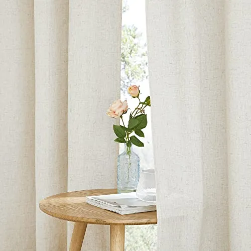 PONY DANCE Cortinas Salon de Lino 2 Piezas, 140x245cm(AnxAl),Crema