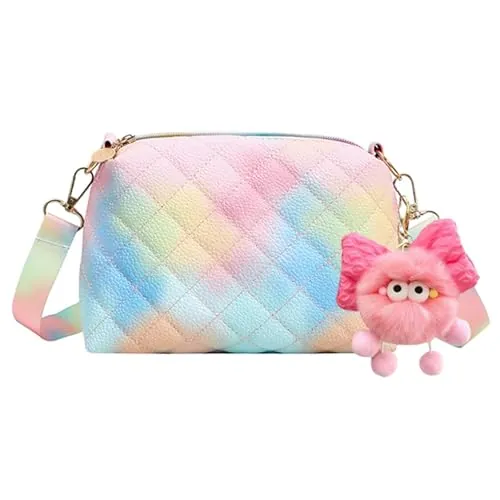 FOSDICK Bolso Bandolera para Niña, Bolso Niña, Bolso de Hombro para Niñas, Bolso Pequeño, Bolso de Mano, Regalo para Niña, 22 * 9 * 16cm (Rosado-azul)