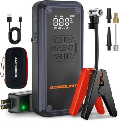 Arrancador de Coches 8000A con Compresor, Acmount W160 Booster Bateria