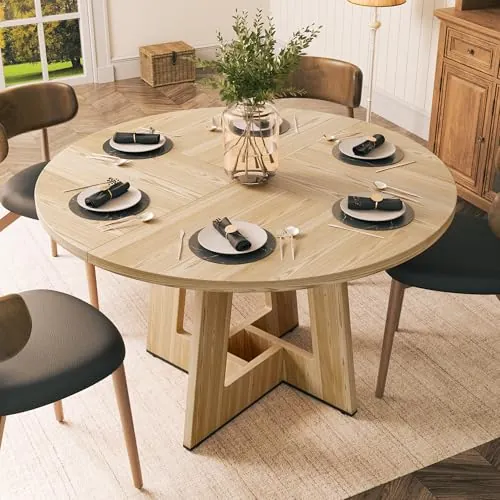YOUDENOVA Mesa Comedor, 120 x 120 x 75 cm, Mesa Redonda Comedor, 100 kg de Carga, Mesa de Comedor aptas para la Sala de Estar y el Comedor, Natural