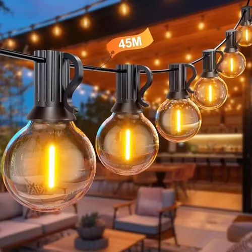 BokiHuk Luces Exterior Jardin 45,7M, Guirnalda Luces Exterior con 75+2 Bombillas, Impermeable Luce Jardin para Terraza, Café, Cobertizos, Bodas, Pérgolas