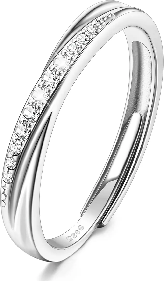 Anillos de Plata Esterlina 925 Para Mujeres, Anillo De Plata Ajustable Con Circonio Cúbico, La Promesa De Boda Anillo De La Eternidad Para Mujeres