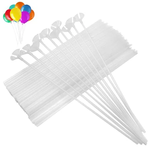 RAFIYU 100 Piezas Palos para Globos, Varillas de Globo Reutilizables, Varillas para Globos de Plástico 32cm, Soporte Para Globos Transparente, para Decoración de Cumpleaños Fiestas Bodas Bautizo