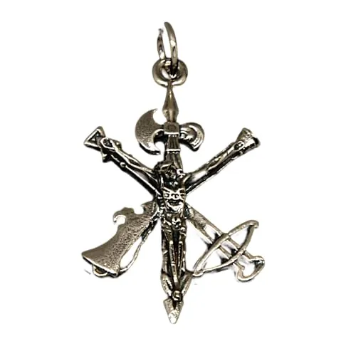 Minoplata Cruz grande Cristo de la Legión de Plata de ley maciza envejecida 44x25mm 6gr