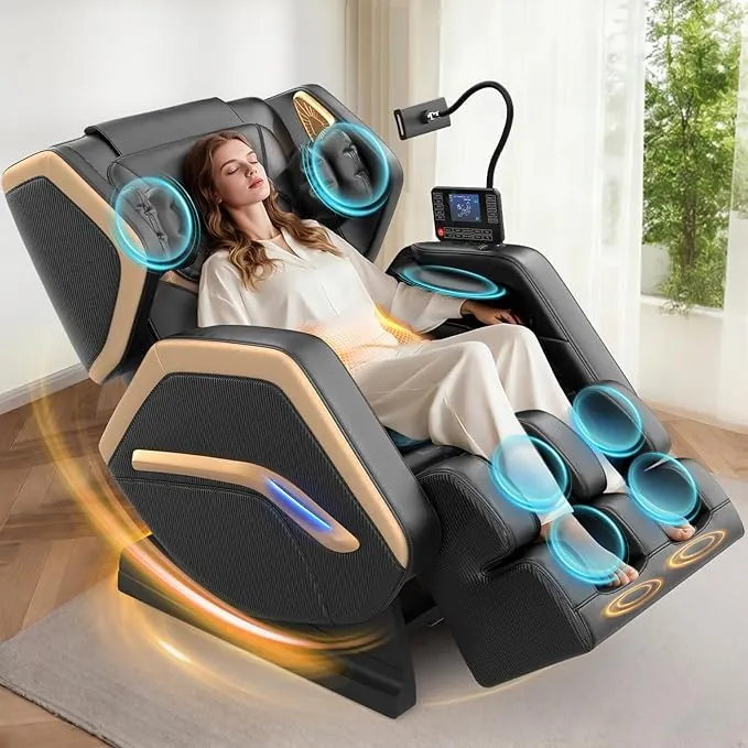 Sillón de Masaje, sillón para Todo el Cuerpo, 14 Rodillos, Calefacción para Espalda y piernas, Masaje de pies, 8 airbags, Altavoces Bluetooth, Mando a Distancia táctil par