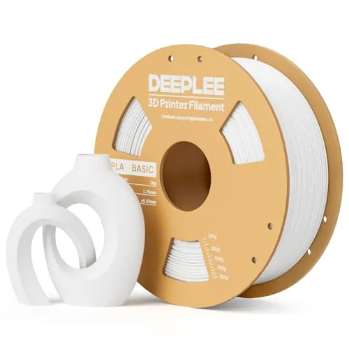 DEEPLEE PLA Basic 1.75 mm, Bobina 1 kg Blanco. Precisión ±0.02 mm. Bobina Perfecta Sin Atascos. Ideal para Principiantes. Compatible con Impresoras FDM.