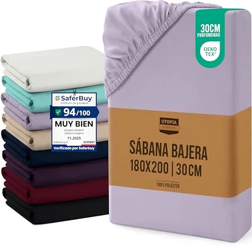 Utopia Bedding Sabana Bajera 180x200x30 cm - Lavanda -(Cama 160) | Bolsillo Profundo - Certificado Oeko Tex - Microfibra de Poliéster Cepillado