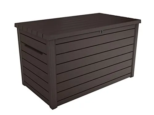 Keter Ontario - Arcón exterior, Baúl almacenaje, Capacidad 870L, Resina, Color Marrón, Ordenación jardín y terraza, 147 x 83 x 86 cm