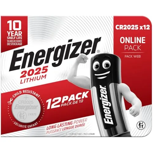 Energizer Pilas CR2025 (Paquete de 12) - Baterías de Botón 3V Litio