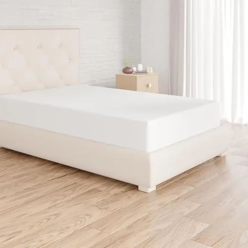 Amazon Basics Sabana Bajera Ajustable, 90 x 190 x 30 cm, de Poliéster Microfibra, Blanco