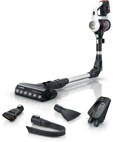 Bosch - Aspirador sin Cable Unlimited 7, Pack de batería de 3.0 Ah, Tubo Flexible, diseño Ligero, Accesorios, Luces LED, Blanco BBS711W