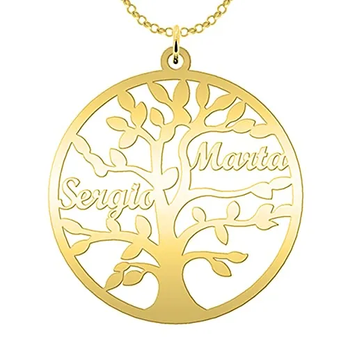 Collar Árbol de la Vida Personalizado Chapado en Oro 18K con Nombres Grabados - Hasta 9 Nombres - Regalo Emotivo para Madre o Abuela - Colgante Familiar Mujer - Mi Joya Personalizada (2 Nombres)