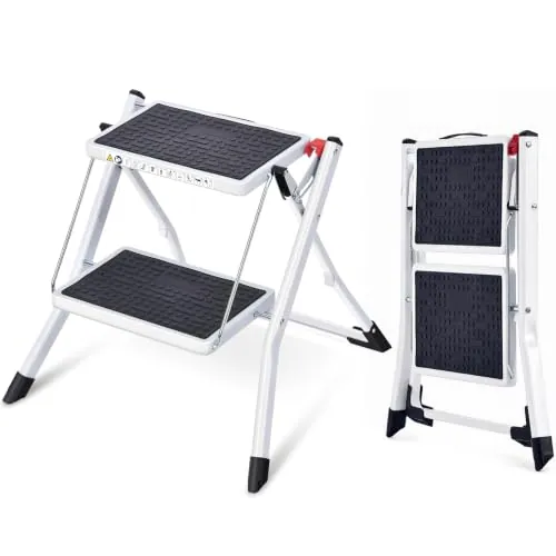 KINGRACK Escalera Escalera, Taburete Plegable de Doble Lado, Escalera portátil de 2 Pasos con asa, Plataforma Grande, Escalera Delgada para el hogar con Milti-fuction WKUK2031