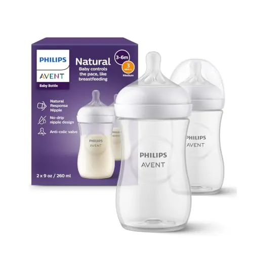 Philips Avent Biberón Natural Response: 2 biberones para bebés recién nacidos de 260 ml, sin BPA, a partir de 1 mes (modelo SCY903/02)