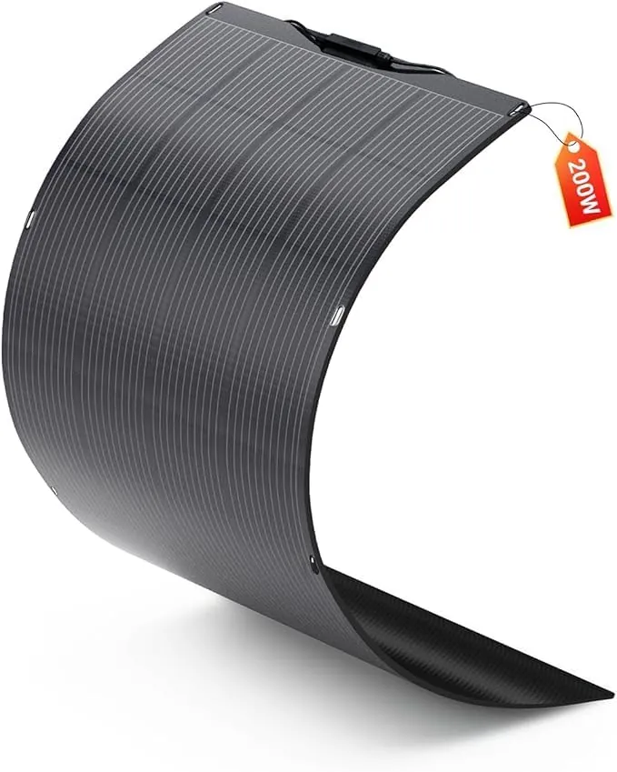 ALLPOWERS SF200 200W Panel Solar Flexible ETFE Panel Solar Monocristalino IP68 Célula Solar Fotovoltaica 12V/32V Fuera de la Red para Autocaravanas, Techos, Camping, Barcos, Campers y otras superficie