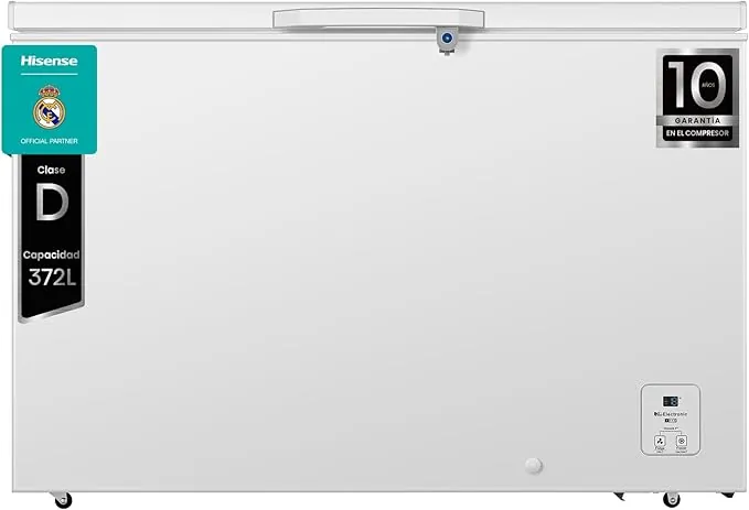 Hisense FT484D4AWLYD - Arcón Congelador, Class D, 372 L, Alto 85.8 cm x Ancho 124.3 cm, Color Blanco, Congelamiento Rápido