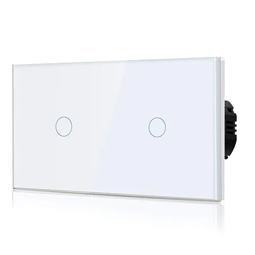 BSEED Interruptor Tactil luz pared,Interruptores Conmutador Modernos,Vidrio Panel con luz Piloto,Sin Función Wifi,1 Gang 2 Vía,157mm Blanco