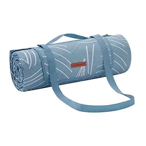 SONGMICS Manta de Picnic, 200 x 200 cm, con 4 Estacas de Suelo, Manta Grande, para Camping, Parque, Jardín, Playa, Impermeable, Lavable a Máquina, Plegable, Motivo de Hojas y Azul Claro GCM010Q02