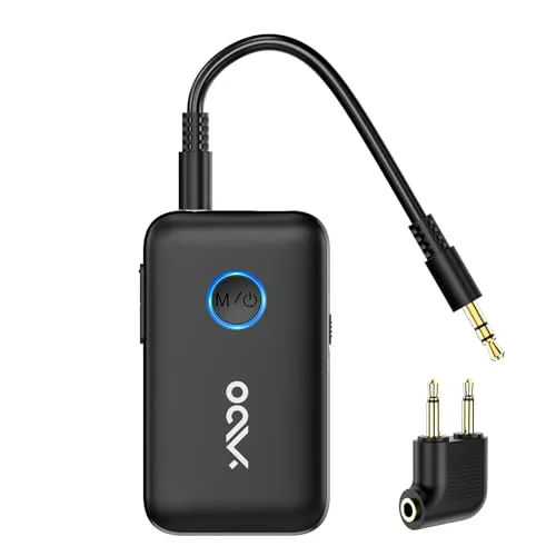 YMOO Transmisor Receptor Bluetooth 5.3 para TV a 2 Auriculares, Adaptador Audio Bluetooth HiFi Estéreo con AUX 3,5mm Jack, 22H AptX Baja Latencia Emisor Bluetooth para Televisión/Altavoces/Avion