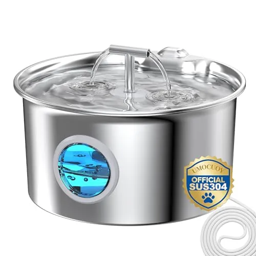 Fuente de Agua para Gatos de Acero Inoxidable: Fuente de Agua para Gatos - Fuente de Agua para Gatos de Interior - Cuenco Dispensador Automático de Agua para Mascotas