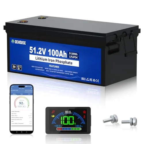 DCHOUSE Batería para carrito de golf de 48V y 100Ah, BMS integrado, monitor LCD y aplicación móvil Bluetooth, corriente máxima de 600A, hasta 15000 pilas de litio para sistemas solares