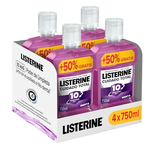 Listerine Cuidado Total Enjuague Bucal con Alcohol, 750 ml, 4 uds
