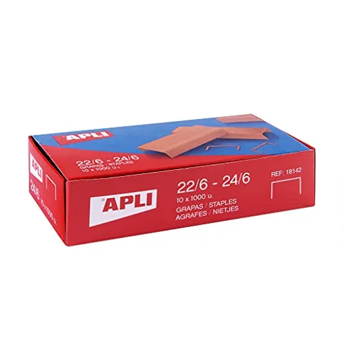 APLI 18964 - Pack de 10.000 grapas de cobre galvanizadas no. 22/6-24/6-10 cajitas de 1000 grapas