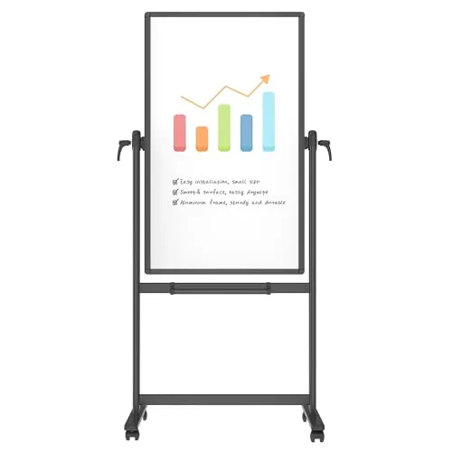 VIZ-PRO Pizarra Blanca Magnética Móvil con Ruedas 120 x 60 cm, Marco Negro