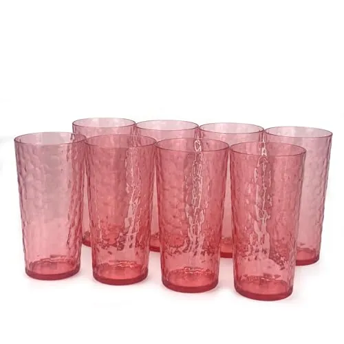 Yalin Vasos de plástico acrílico, de 680 ml, reutilizables, apilables, libres de BPA, irrompibles, aptos para lavavajillas, juego de 8 (rosa)