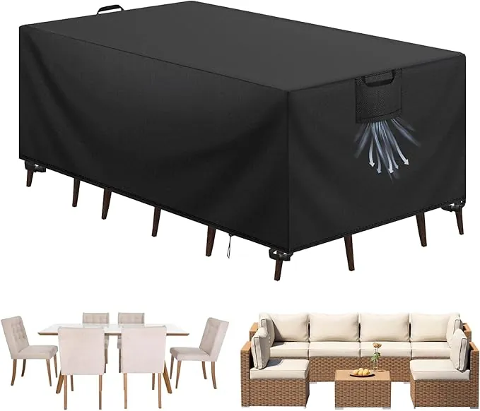 Funda Mesa Exterior Impermeable, Funda para Muebles de Jardín, Cubierta para Muebles de Jardin Tela Oxford 420D Anti Viento Anti UV Funda Protectora Mesa Exterior, Negro,213x132x74cm