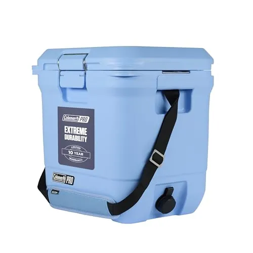 Coleman PRO - Hielera rígida aislada de alta resistencia con correa para el hombro, capacidad de 24 L, mantiene el hielo durante 3 días, aislamiento completo de espuma, caja de hielo portátil grande y