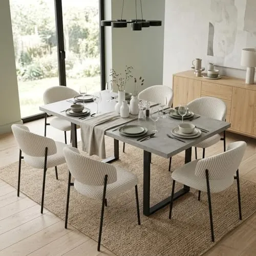 JIEXI Juego de 6 mesas de Comedor Extensibles, 130 x 170 cm, 6 sillas de Pana, Tablero Rectangular de Madera DM de Cemento, Estilo Moderno y contemporáneo para Comedor y Cocina