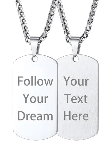 Custom4U Collar Personalizado chapa identificativa militar Hombre Acero Inoxidable 316L Dog Tag Nombre Grabado Joyería Personalizable Padre Hijo Colgante Placa Rectangular