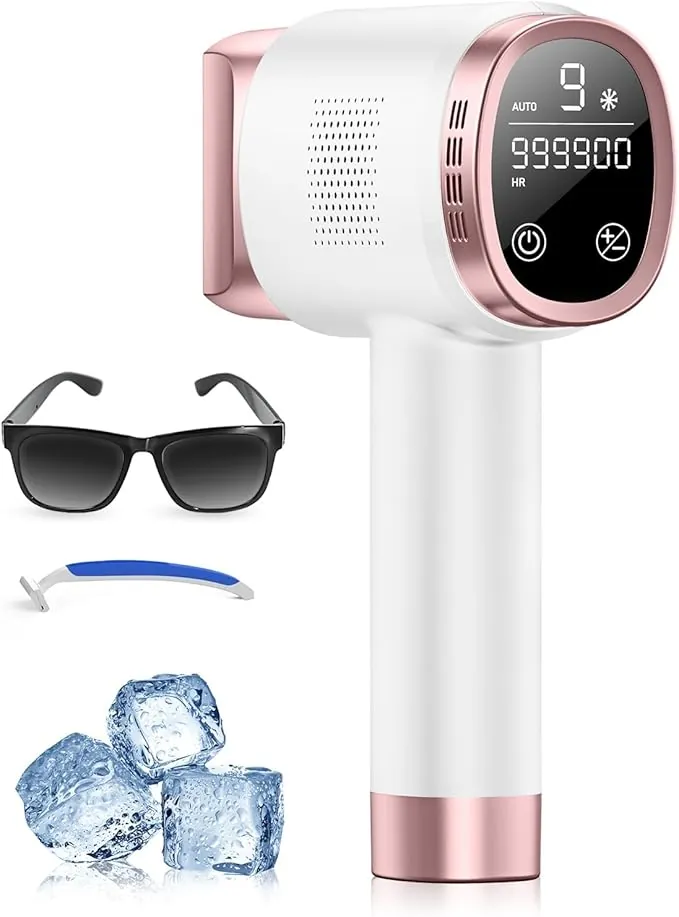 21J Depiladora Laser con Función de Refrigeración, 600-1200NM Depiladora Luz Pulsada con 9 Niveles de Energía, Pantalla Táctil LCD para Mujer y Hombre, Bikini, Axilas, Cara, Cuerpo Rosa